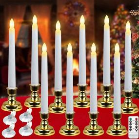 img 4 attached to 🕯️ Set of 10 Flameless Battery Operated LED Ivory Taper Christmas Window Candles with Daily Timer - West Bay Collection. Includes Removable Gold Candle Stands, 4 Suction Cups, and Flickering Candles in Gold