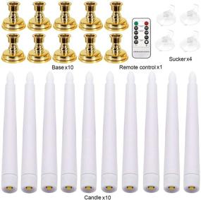 img 1 attached to 🕯️ Set of 10 Flameless Battery Operated LED Ivory Taper Christmas Window Candles with Daily Timer - West Bay Collection. Includes Removable Gold Candle Stands, 4 Suction Cups, and Flickering Candles in Gold