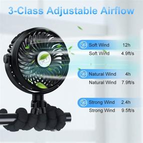 img 2 attached to 🌬️ FITA Stroller Fan: USB Rechargeable Handheld Mini Fan with Tripod & LED Lights - 3 Speed Settings, Ideal for Bike, Baby Stroller, Car Seat, Office (Black)