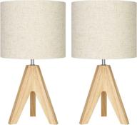 🌟 dewenwils tripod table lamp with linen fabric shade - set of 2, small nightstand lamp for nursery, bedroom, kids room, side table, reading desk - 14.2 inches логотип