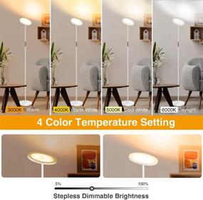 img 3 attached to 💡 Modern LED Torchiere Floor Lamp, Outon, 30W 2400LM, Tall Standing Lamp with 4 Color Temperatures, Stepless Dimmable, Remote and Touch Control, 1 Hour Timer, for Living Room Bedroom, White