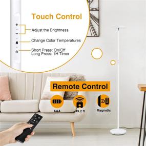 img 2 attached to 💡 Modern LED Torchiere Floor Lamp, Outon, 30W 2400LM, Tall Standing Lamp with 4 Color Temperatures, Stepless Dimmable, Remote and Touch Control, 1 Hour Timer, for Living Room Bedroom, White