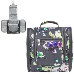 img 4 attached to 🌸 Packing Essentials: PAVILIA Hanging Travel Toiletry Bag for Women and Men - Floral Grey - Neatly Organize Your Cosmetics, Makeup, and Toiletries on the Go!