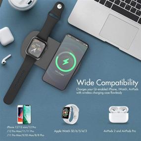 img 2 attached to 🔌 2-in-1 Qi-Certified Wireless Charging Station for iPhone 12/12 mini/12 Pro, iWatch, AirPods and More - Fast Charger for Multiple Devices (No AC Adapter)