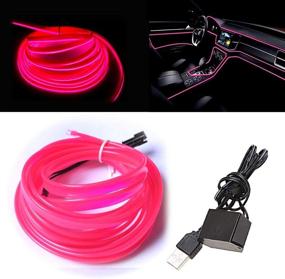 img 4 attached to 🚗 Stylish Auto Car Interior Decoration: MINGZEE STORE Pink El Wire with 6mm Sewing Edge - 9FT/3M Neno Light USB with Fuse Protection