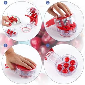 img 2 attached to 🍒 FSCEPIXI Cherry Pitter: Efficient 6 Cherries Pitter Remover for Making Cherry Pie and Jam, with Lock & Juice Container - Red