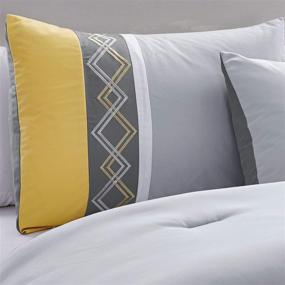 img 2 attached to Chezmoi Collection Arden 7-Piece Modern Zigzag Pleated Stripe Embroidered Bedding Comforter Set (King, Gray/Yellow/White)