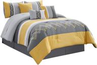 chezmoi collection arden 7-piece modern zigzag pleated stripe embroidered bedding comforter set (king, gray/yellow/white) logo