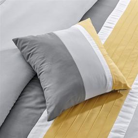 img 1 attached to Chezmoi Collection Arden 7-Piece Modern Zigzag Pleated Stripe Embroidered Bedding Comforter Set (King, Gray/Yellow/White)