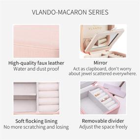 img 1 attached to Vlando Small Travel Jewelry Box Organizer - Compact Display Case for Girls & 💍 Women - Perfect Gift for Rings, Earrings, and Necklaces - Convenient Mirror & Pink Storage Design