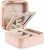 vlando small travel jewelry box organizer - compact display case for girls & 💍 women - perfect gift for rings, earrings, and necklaces - convenient mirror & pink storage design logo