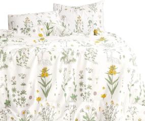 img 3 attached to 🌼 Botanical Comforter Set - Yellow Flowers and Green Leaves Floral Garden Pattern Printed on White - Wake In Cloud - 100% Cotton Fabric with Soft Microfiber Fill Bedding (3pcs, Twin Size)