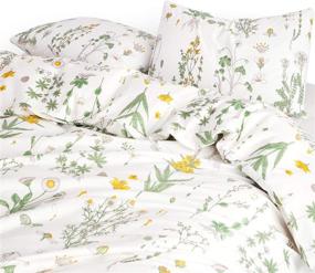 img 2 attached to 🌼 Botanical Comforter Set - Yellow Flowers and Green Leaves Floral Garden Pattern Printed on White - Wake In Cloud - 100% Cotton Fabric with Soft Microfiber Fill Bedding (3pcs, Twin Size)