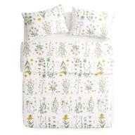 🌼 botanical comforter set - yellow flowers and green leaves floral garden pattern printed on white - wake in cloud - 100% cotton fabric with soft microfiber fill bedding (3pcs, twin size) logo