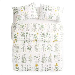 img 4 attached to 🌼 Botanical Comforter Set - Yellow Flowers and Green Leaves Floral Garden Pattern Printed on White - Wake In Cloud - 100% Cotton Fabric with Soft Microfiber Fill Bedding (3pcs, Twin Size)