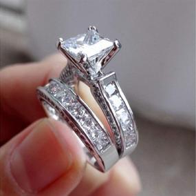 img 2 attached to 💍 Zhiwen Lovely Ring - Vintage Princess Cut Topaz Cz 10KT White Gold Filled Engagement Wedding Band Set - Size 6-10 (US Code 8)