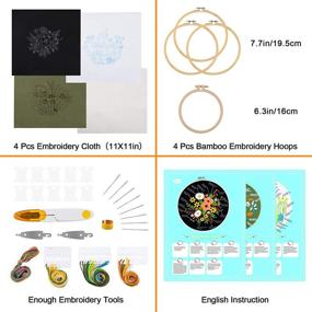 img 1 attached to 🧵 JARLINK 4 Pack Embroidery Starter Kit for Adults Beginners - Complete with Instructions, Cross Stitch Hoops, Plant Flowers Patterned Cloth, Color Threads, and Tools - DIY Embroidery Set