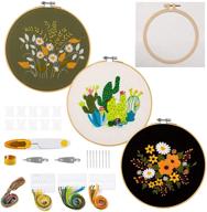 🧵 jarlink 4 pack embroidery starter kit for adults beginners - complete with instructions, cross stitch hoops, plant flowers patterned cloth, color threads, and tools - diy embroidery set logo