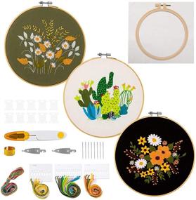 img 4 attached to 🧵 JARLINK 4 Pack Embroidery Starter Kit for Adults Beginners - Complete with Instructions, Cross Stitch Hoops, Plant Flowers Patterned Cloth, Color Threads, and Tools - DIY Embroidery Set