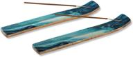 🏠 enhance your home decor with folkulture set of 2 mango wood incense holders - perfect insence tray and ash catcher for insence sticks in a stylish blue design logo