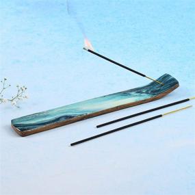 img 1 attached to 🏠 Enhance Your Home Decor with Folkulture Set of 2 Mango Wood Incense Holders - Perfect Insence Tray and Ash Catcher for Insence Sticks in a Stylish Blue Design