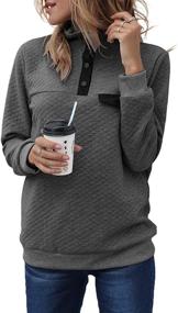 img 4 attached to MEROKEETY Women's Quilted Patchwork Pullover Sweatshirt - Long Sleeve V Neck Button Tops: Stay Cozy and Chic