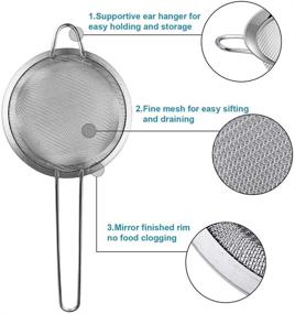 img 3 attached to Swify Fine Mesh Strainer Set of 3 - Stainless Steel Strainers for Kitchen Cooking, Tea, Coffee, Pasta, Frying, Vegetable Drain - Food Strainer Colander Sieve with Long Handle