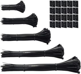 img 4 attached to 🔗 600pcs Black Self-Locking Nylon Cable Zip Ties - Assorted Sizes 4/6/8/10/12 Inch - Cable Mount Included