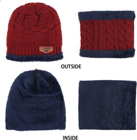 img 2 attached to Winter Warm Knit Beanie Hat Cap and Scarf Set with Fleece Lining for Kids Boys and Girls