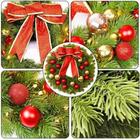 img 2 attached to Premium 16 Inch Large Prelit Christmas Wreath with LED Lights, Festive Red Bow, and 32 Colored Balls - Battery Operated Xmas Decorations for Front Door - Indoor/Outdoor Home Décor - Includes 15” Wreath Hanger