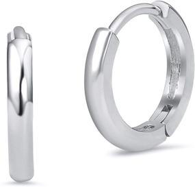 img 4 attached to Rhodium Plated 2mm x 13mm Plain Small Hoop Huggie Earrings in 925 Sterling Silver