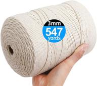 🧶 aifun macrame cord 3mm x 547yd: natural cotton rope for wall hangings, plant hangers, crafts, knitting, gift wrapping logo