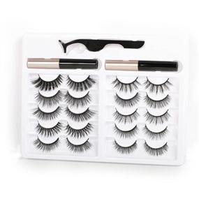 img 4 attached to 💃 10 Pairs Magnetic Eyelashes with Eyeliner Kit - Magnetic Lashes Set for Natural Look, Easy to Wear and Reusable - No Glue Needed, with Magnetic Eyeliner