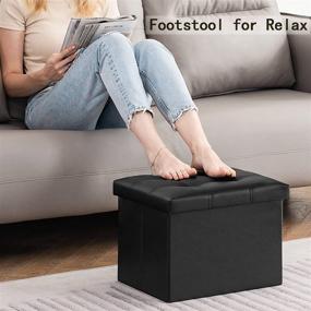 img 2 attached to 🪑 YOUDENOVA Small Ottoman with Storage: Foldable Rectangular Footstool, 36L Storage Space, Black