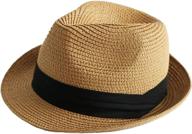 🧢 premium kids fedora-sun-hat: stylish short brim trilby summer beach straw hat for boys & girls (2-5t, 5-10y) logo