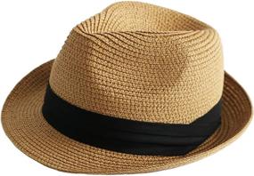 img 2 attached to 🧢 Premium Kids Fedora-Sun-Hat: Stylish Short Brim Trilby Summer Beach Straw Hat for Boys & Girls (2-5T, 5-10Y)