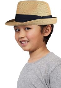 img 1 attached to 🧢 Premium Kids Fedora-Sun-Hat: Stylish Short Brim Trilby Summer Beach Straw Hat for Boys & Girls (2-5T, 5-10Y)