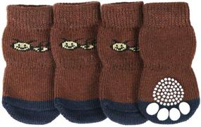 img 1 attached to 🧦 Non-Slip Knit Dog Socks with Grips and Rubber Reinforcement - Ideal Pet Paw Protectors for Indoor Wear (4 Pieces)