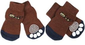 img 4 attached to 🧦 Non-Slip Knit Dog Socks with Grips and Rubber Reinforcement - Ideal Pet Paw Protectors for Indoor Wear (4 Pieces)