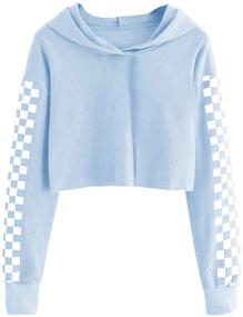 img 3 attached to 👚 Imily Bela Kids Crop Tops: Cute Plaid Hoodies for Girls - Comfy Fashion Sweatshirts with Long Sleeves