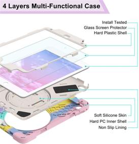 img 2 attached to 🌈 iPad Mini 5/4 Case: Kid Proof Ambison Full Body Protective Case with 9H Tempered Glass Screen Protector and 360° Rotatable Kickstand (Light Rainbow)