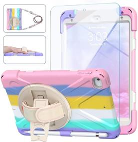 img 4 attached to 🌈 iPad Mini 5/4 Case: Kid Proof Ambison Full Body Protective Case with 9H Tempered Glass Screen Protector and 360° Rotatable Kickstand (Light Rainbow)