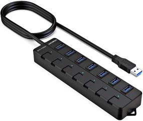 img 4 attached to VEMONT 7-Port USB Hub 3.0 with Individual On/Off Switches, LED Light, and 4ft/1.2m Long Cable - USB Splitter Extension for Laptop and PC Computer