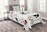 🐶 lunarable dog lover bedspread, cartoon dogs dachshund joy expression, happy playing & eating, decorative quilted 2 piece coverlet set with pillow sham, twin size, black & white logo