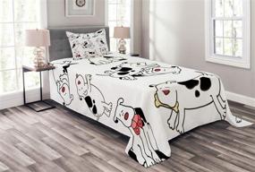 img 1 attached to 🐶 Lunarable Dog Lover Bedspread, Cartoon Dogs Dachshund Joy Expression, Happy Playing & Eating, Decorative Quilted 2 Piece Coverlet Set with Pillow Sham, Twin Size, Black & White