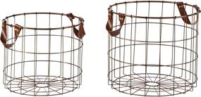 img 3 attached to Stone & Beam Round Metal Wire Storage Basket with Faux Leather Handles - Pack of 2, Brown: Stylish and Functional Organizers