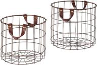 stone & beam round metal wire storage basket with faux leather handles - pack of 2, brown: stylish and functional organizers logo