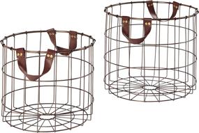 img 4 attached to Stone & Beam Round Metal Wire Storage Basket with Faux Leather Handles - Pack of 2, Brown: Stylish and Functional Organizers