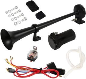 img 4 attached to 🚗 MIRKOO 12V 150dB Car Air Horn Kit: Super Loud 17.3 In. Single Tone Chrome Plated Zinc Trumpet Air Horn with Compressor for 12V Vehicles - Car, Truck, RV, Van, SUV, Motorcycle, Off Road, Boat (Black)