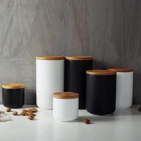 img 2 attached to 🍶 Ceramic Kitchen Canister with Bamboo Lid, Airtight Seal, Simple Style for Food Storage - Coffee, Sugar, Tea, Spices Container (Black, 27.05oz/800ml)